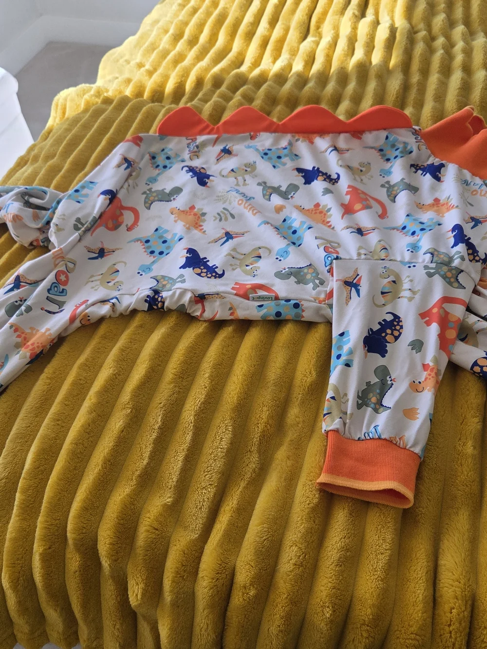 Dinosaur Print Orange-Trim Dog Pajama Onesie